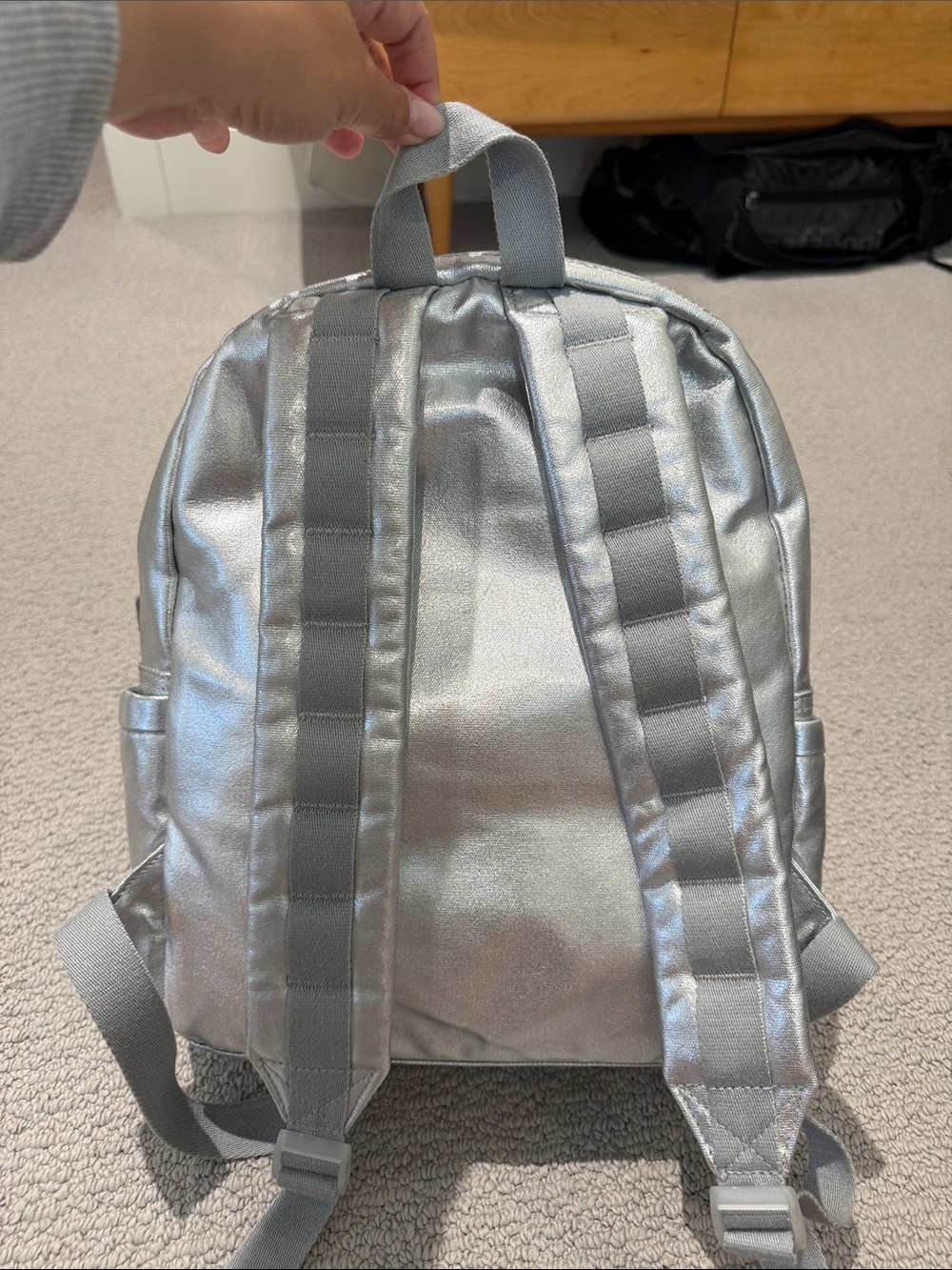 STATE Metallic Silver Signature Backpack Small Travel School Bag - Picture 5 of 9